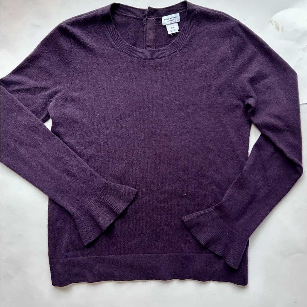 Club Monaco M 100% Cashmere Sweater Womens Medium Purple Pullover Ruffle…